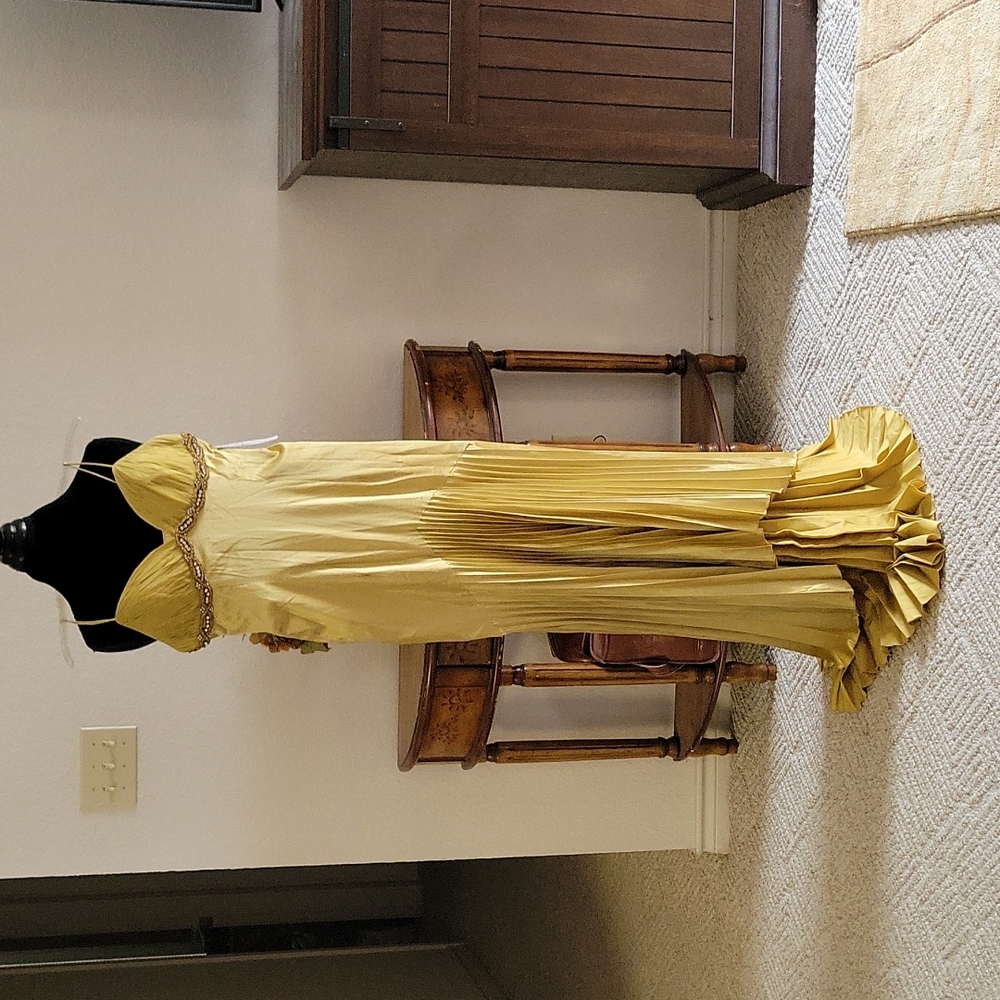 A.B. Lambdin Gold Long Beaded Dress